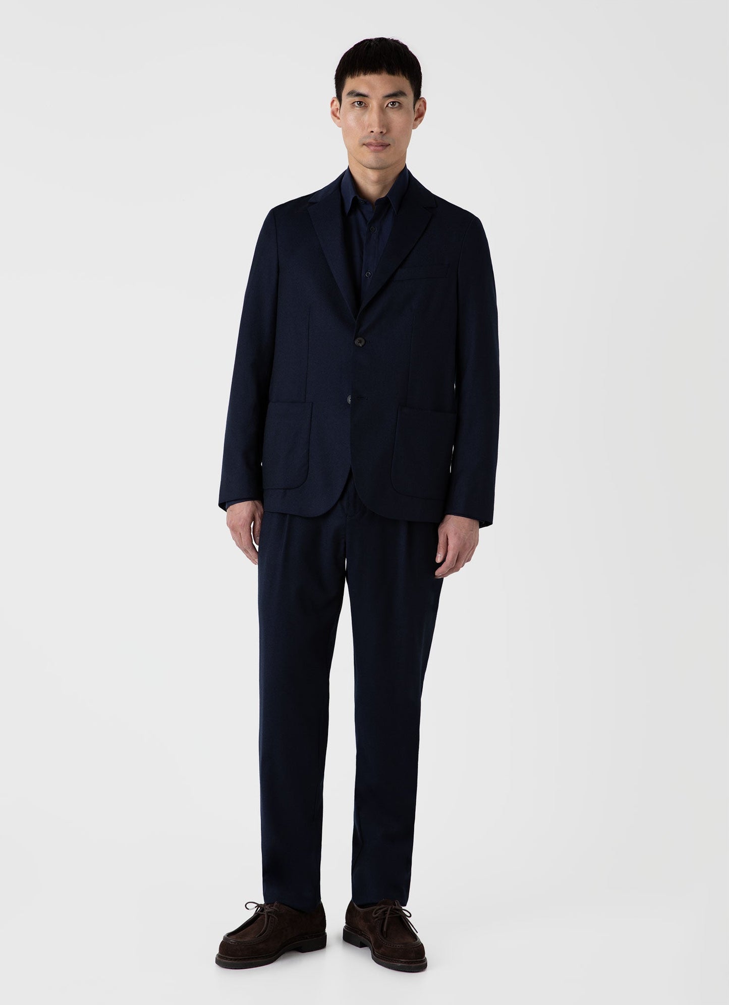 Mens Pleated Wool Flannel Trouser In Navy Melange Mtrs3076 Buag
