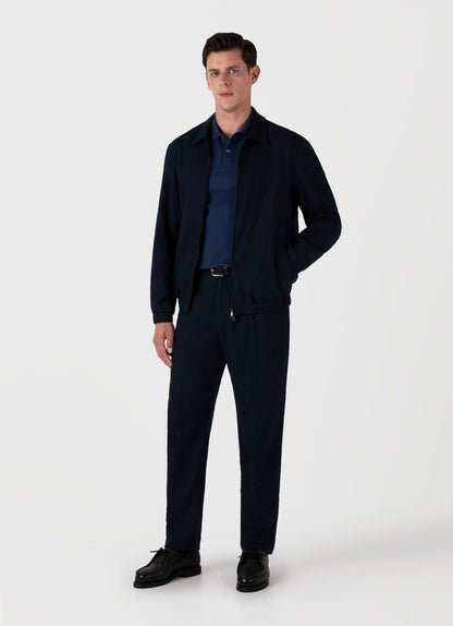 Mens Cotton Raffia Pleat Trouser In Navy Mtrs3107 Buaa