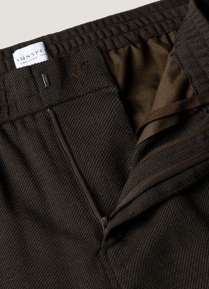 Mens Textured Wool Drawstring Trouser In Truffle Mtrs3120 Brgd