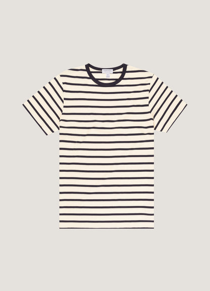 Mens Cotton Classic Breton Stripe Tshirt Ecru Navy Mtsh0001Brs