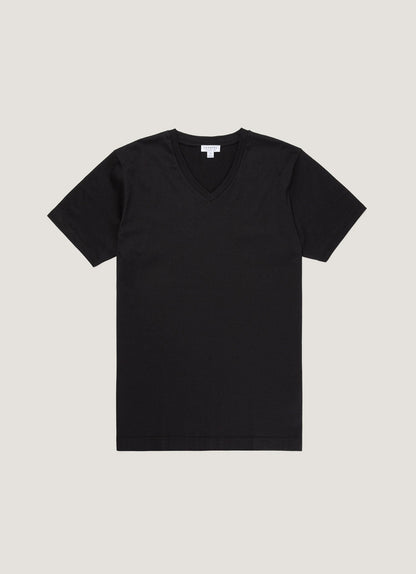 Mens Cotton V Neck Riviera V Neck T Shirt In Black