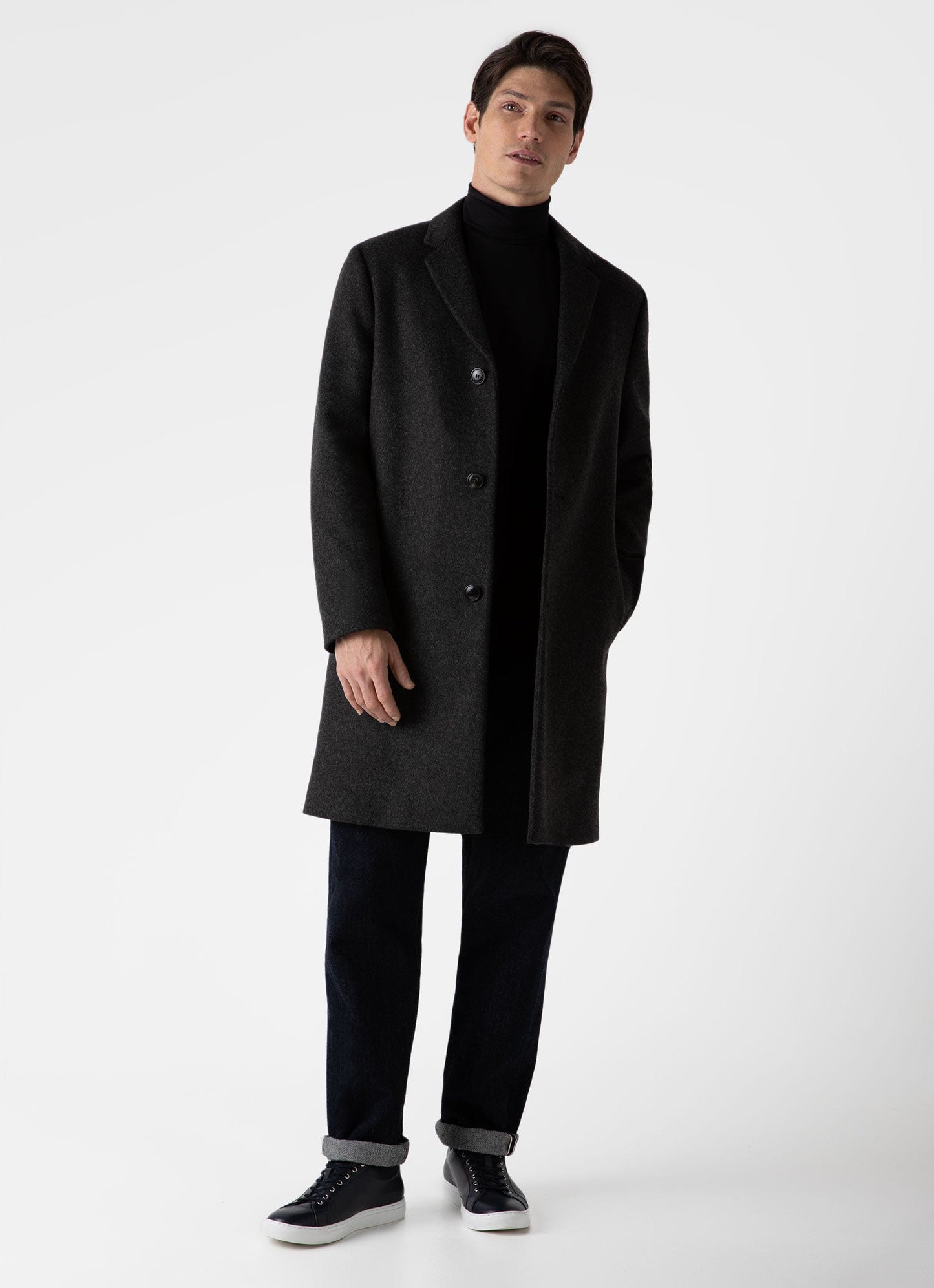 Mens Long Sleeve Roll Neck In Black