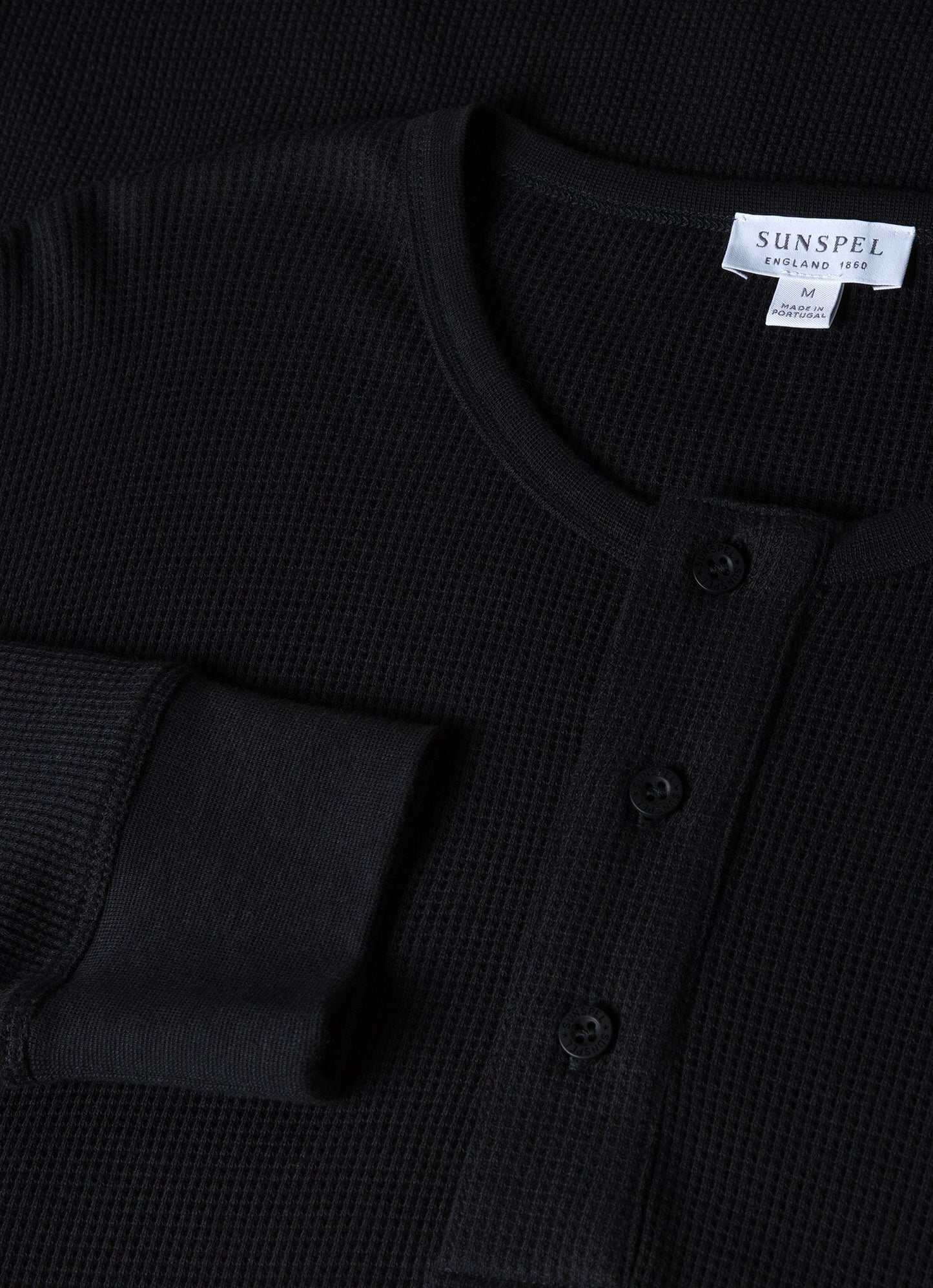 Mens Long Sleeve Waffle Henley In Black Mtsh0162 Bkaa