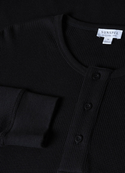 Mens Long Sleeve Waffle Henley In Black Mtsh0162 Bkaa