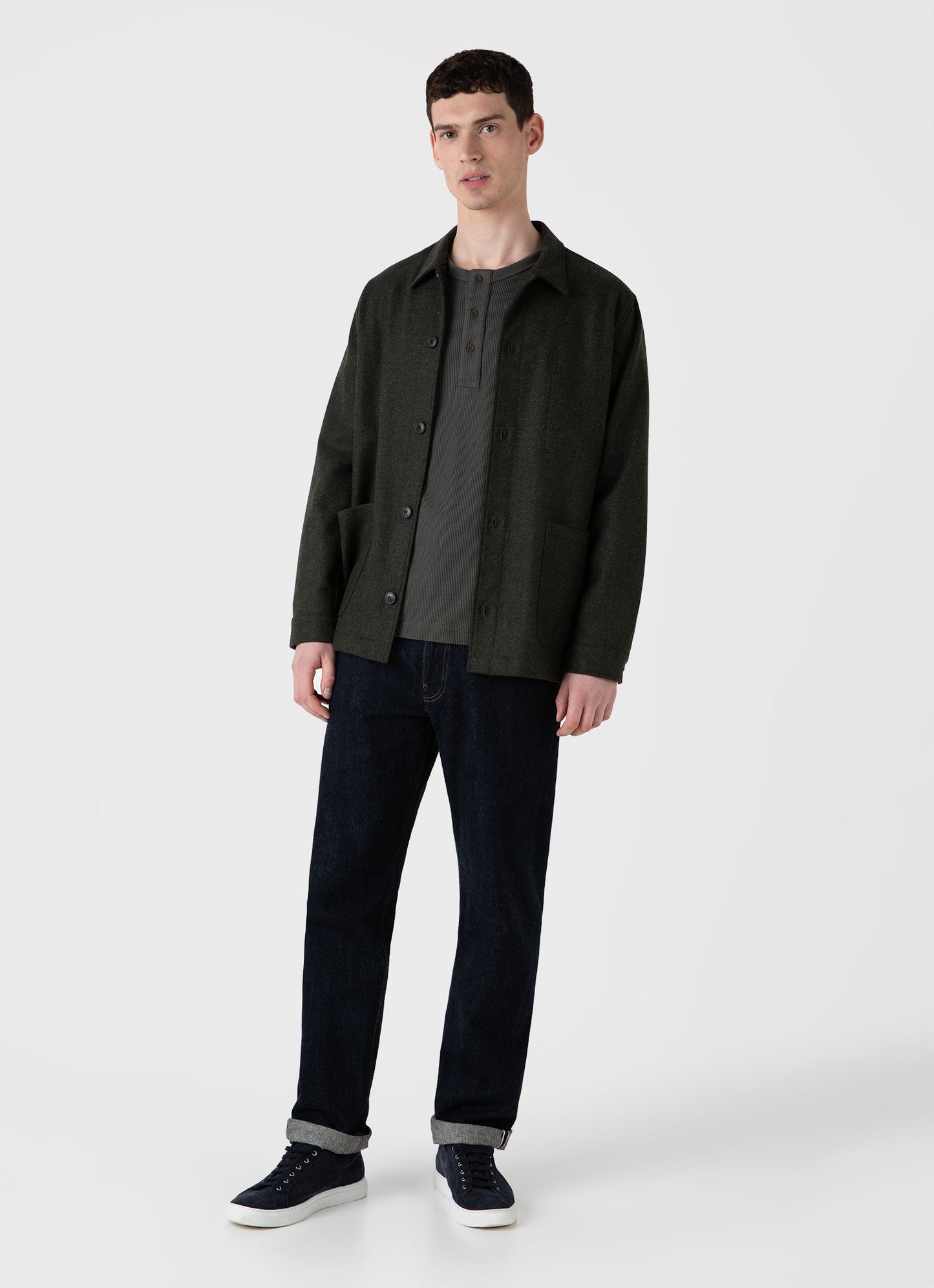 Mens Long Sleeve Waffle Henley In Drill Green Mtsh0162 Gnhv