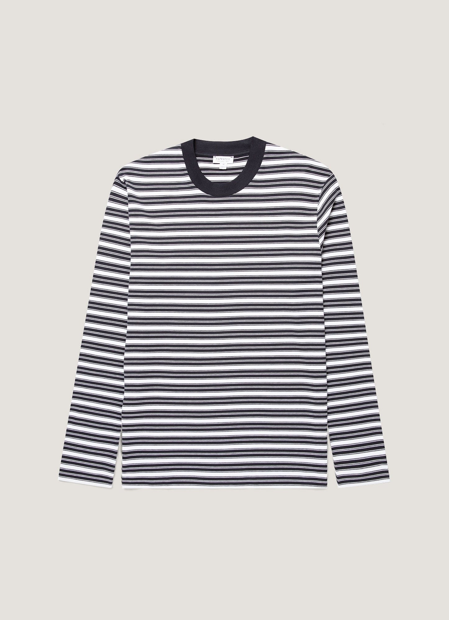 Men's Long Sleeve Heavyweight T-shirt in White/Navy