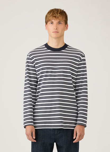 Men's Long Sleeve Heavyweight T-shirt in White/Navy