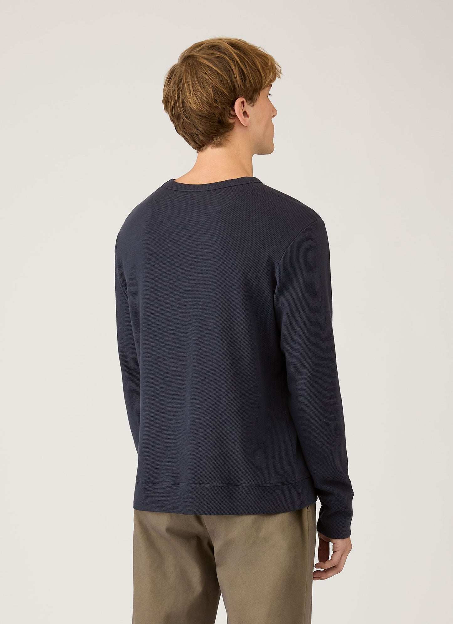 Mens Long Sleeve Cellulock Crew Neck In Navy Mtsh0201 Buaa
