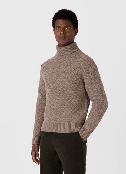 Mens Wm Brown Lambswool Roll Neck In Natural Brown Wbmjum8268 Brea