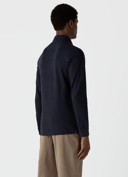 Mens Wm Brown Long Sleeve Polo Shirt In Navy Wbmpol1062 Buaa