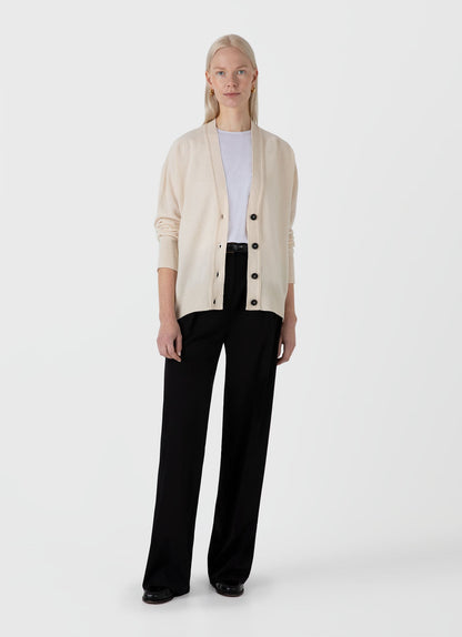 Womens Lambswool Cardigan In Ecru Wcar8183 Whcr