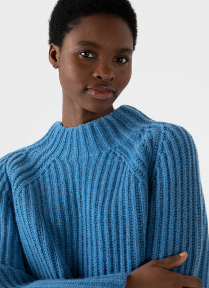 Womens Lambswool Chunky Funnel Neck Jumper In Blue Jean Wjum8188 Busz